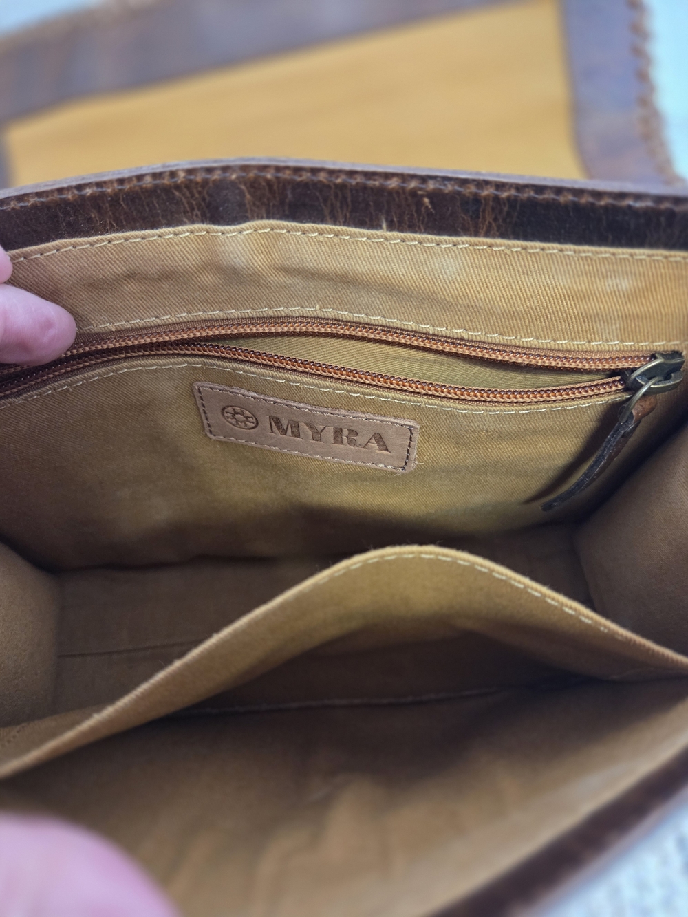 Myra Bag Dakota Dusk Handtooled BagBrown & White Cowhide Leather Crossbody Bag - Picture 7 of 7